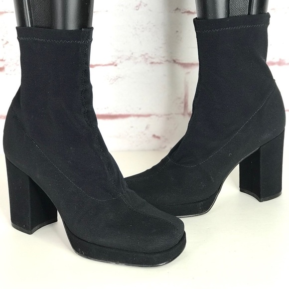 ENZO ANGIOLINI Size 6 Black Nylon Sock Ankle Boots Chunky Heels feels like 6.5 - Picture 7 of 15